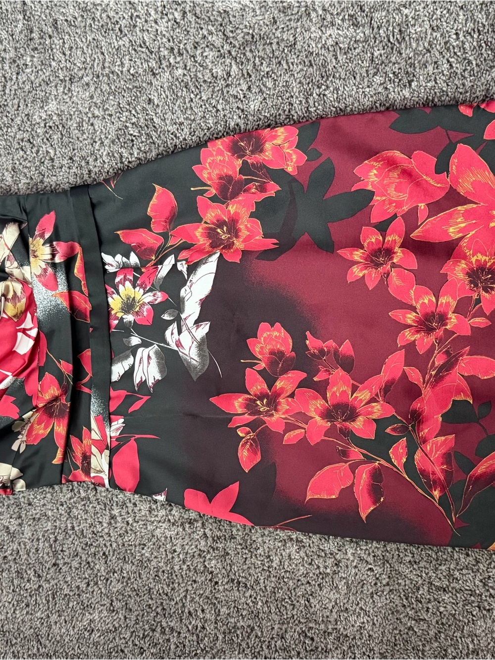 Elie Tahari Black and Red Floral Midi Dress